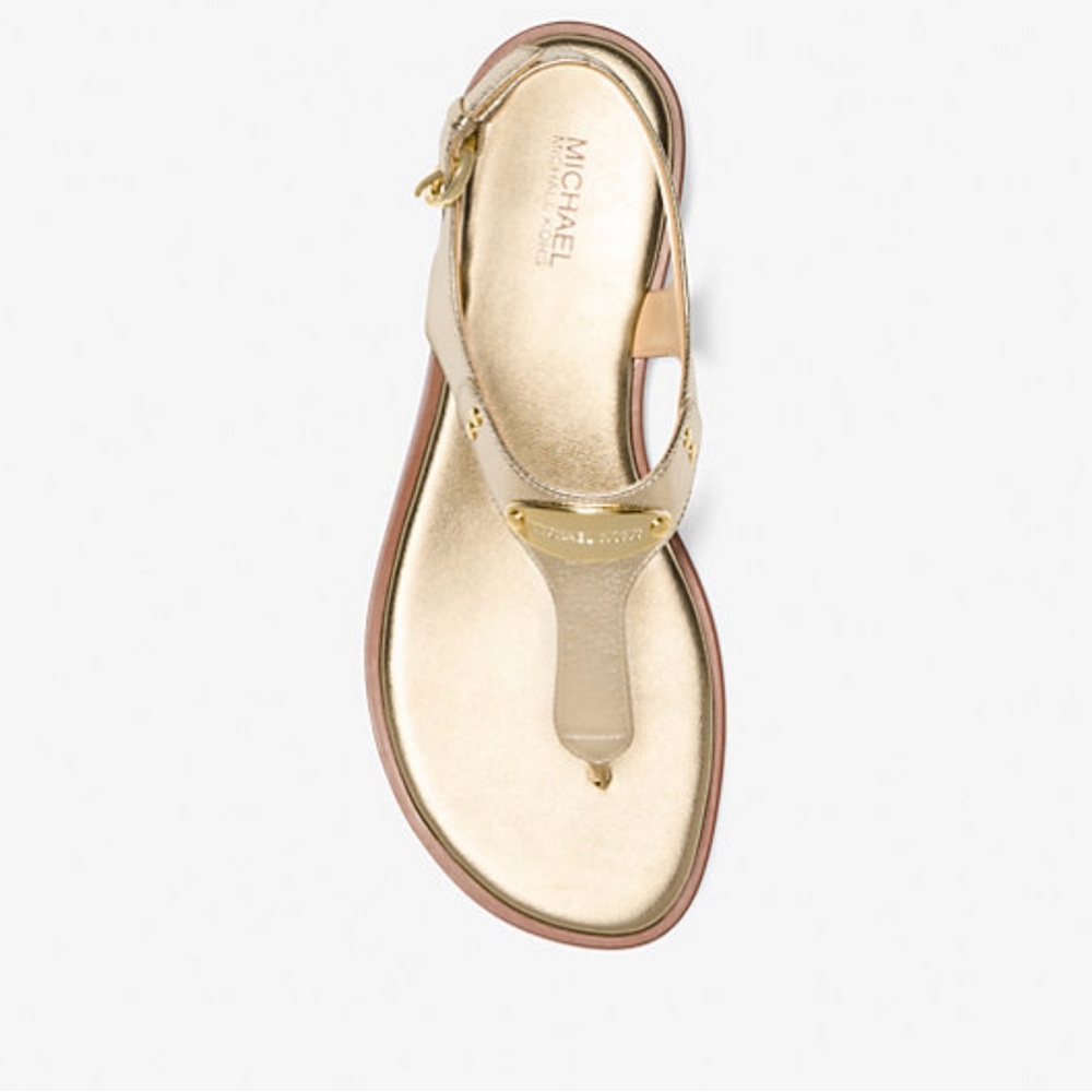 Michael Kors Metallic Logo Plate T-Strap Sandal